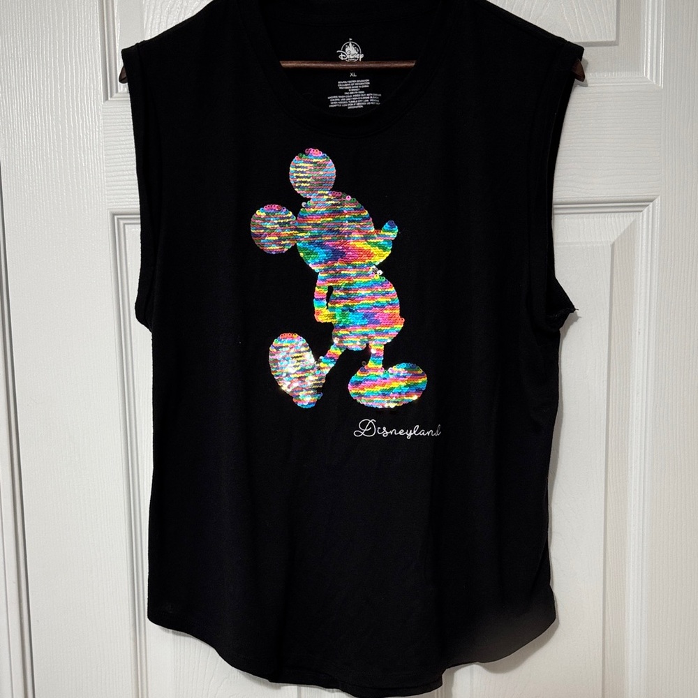 Black Sleeveless Top with Colorful sequin Mickey Mouse Design